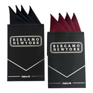Set of 2 Bergamo New York 100% Silk Pocket Squares Black & Wine Handmade in Kore